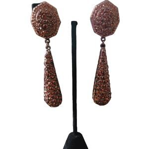 Vintage Tara Pave 0Runway Dangling Clip on Earrings Crystal Rhinestones